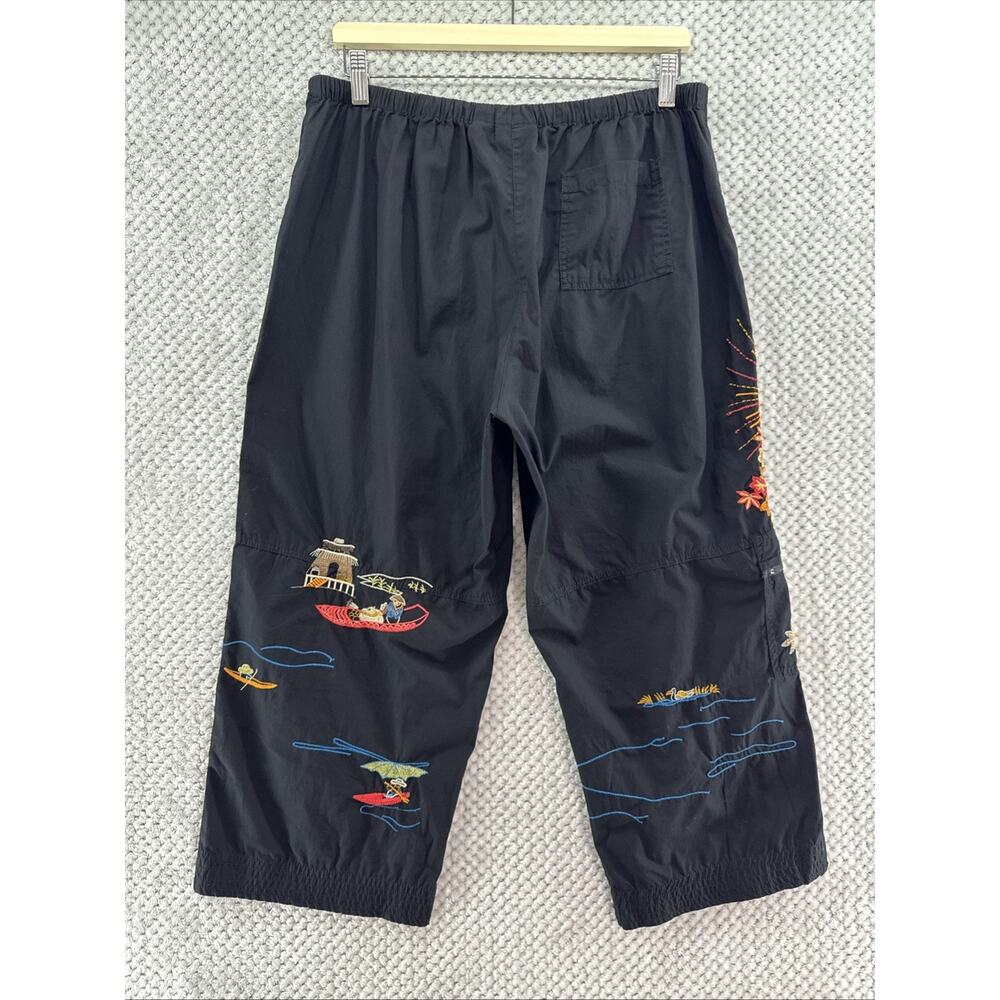 CHICOS Wide Leg Cropped Pants Womens 3 XL/16 Black Asian Embroidered Travel - Picture 5 of 10
